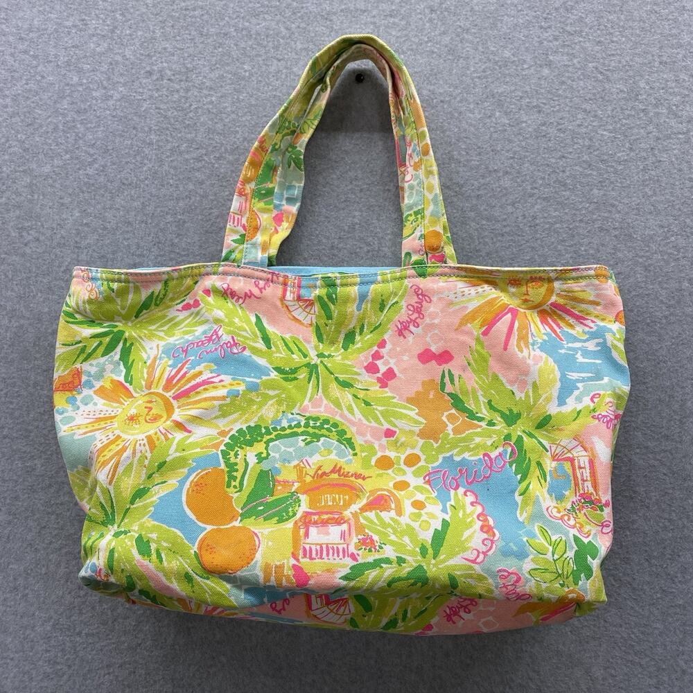 Lilly Pulitzer Sunshine State Palm Beach Tote Canvas Key Largo Large Bag Florida - Picture 6 of 11